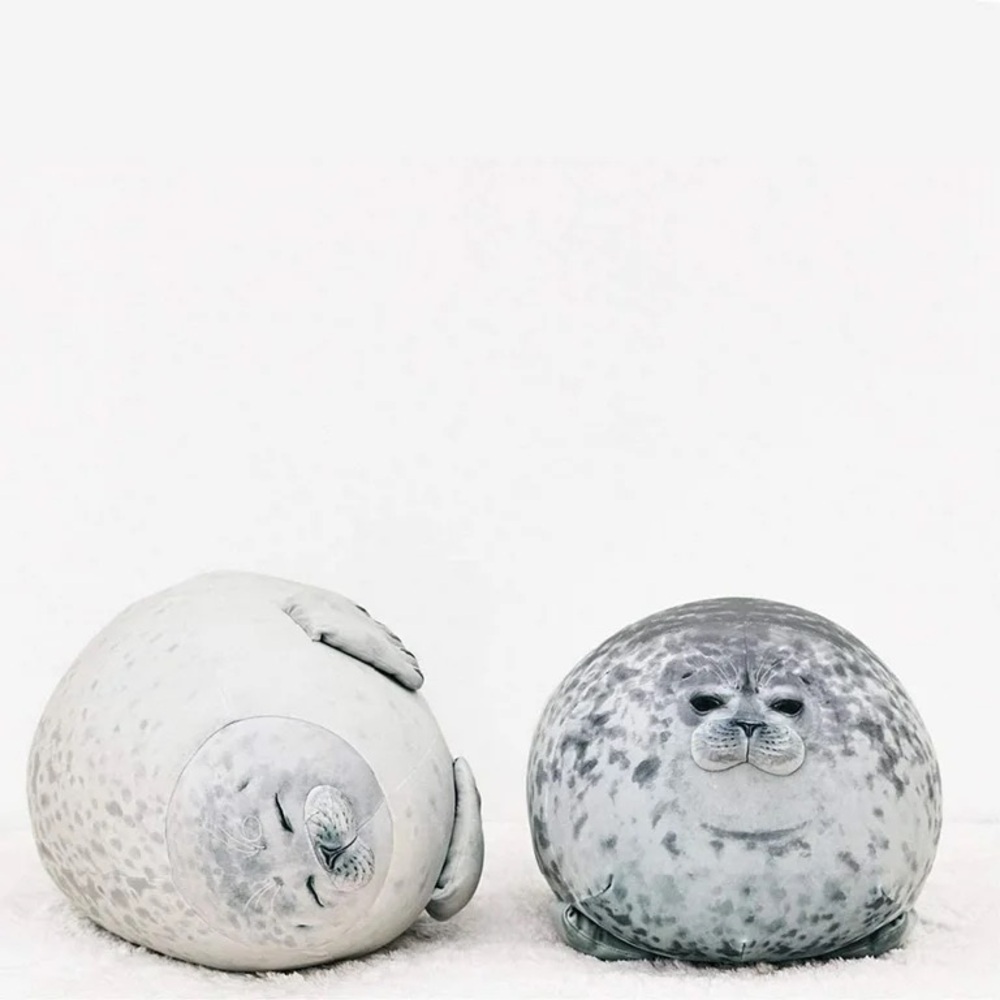 Round Seal Plush Decorative Pillow Pair - Gray & White